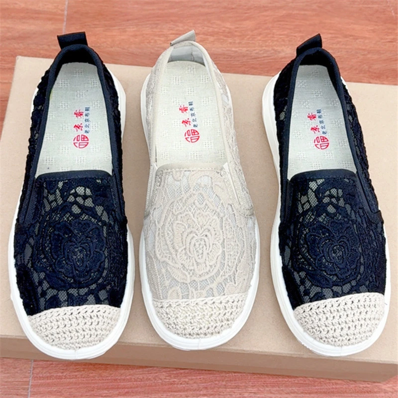 夏季新款时尚老北京布鞋女单鞋舒适透气镂空妈妈鞋小香风休闲布鞋