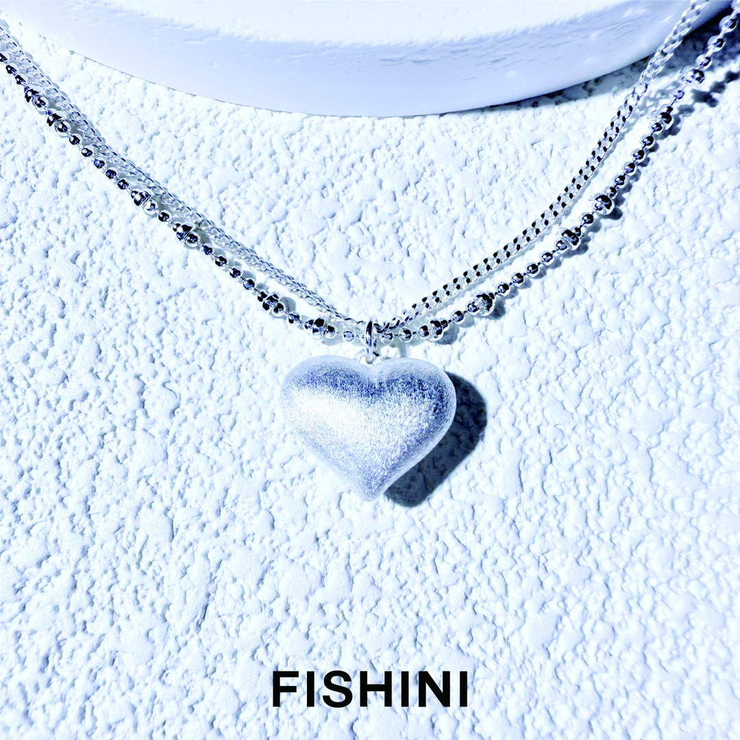 铜合金吊坠 银色拉丝爱心项链双层链条