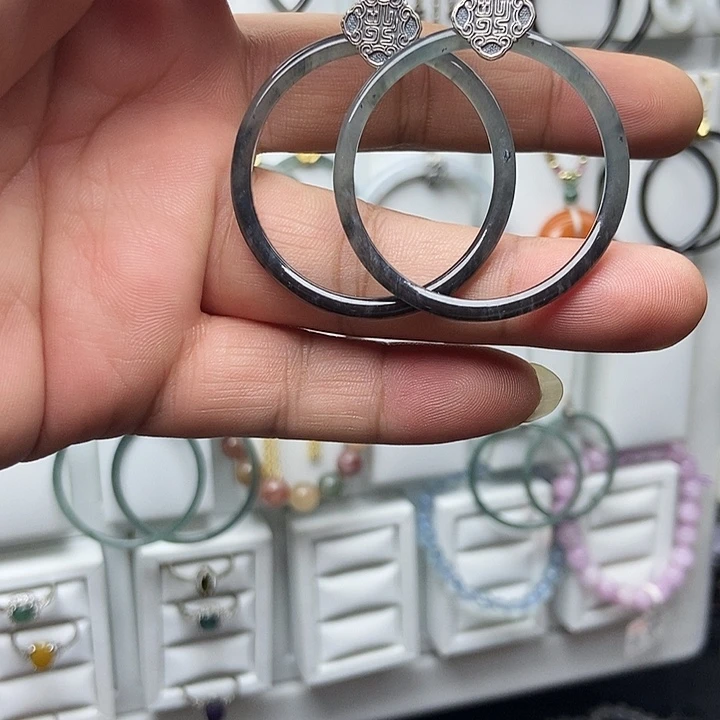 翡翠银S925镶嵌耳饰品质珠宝