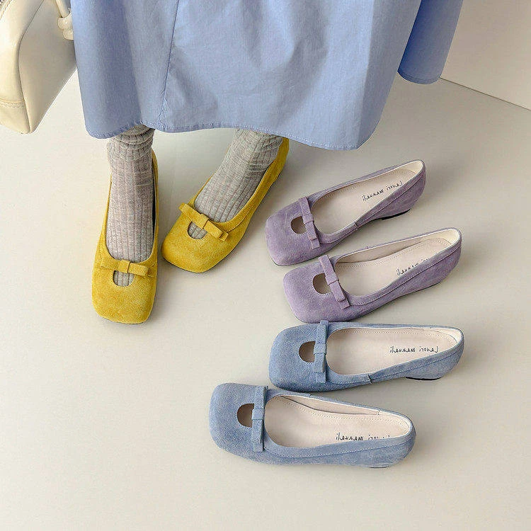 方头内增高TPR(牛筋）胶粘工艺头层猪皮浅口单鞋KL4360