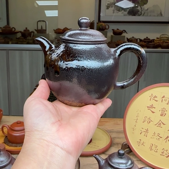 有***见茶壶紫砂老紫泥柴烧瑕
