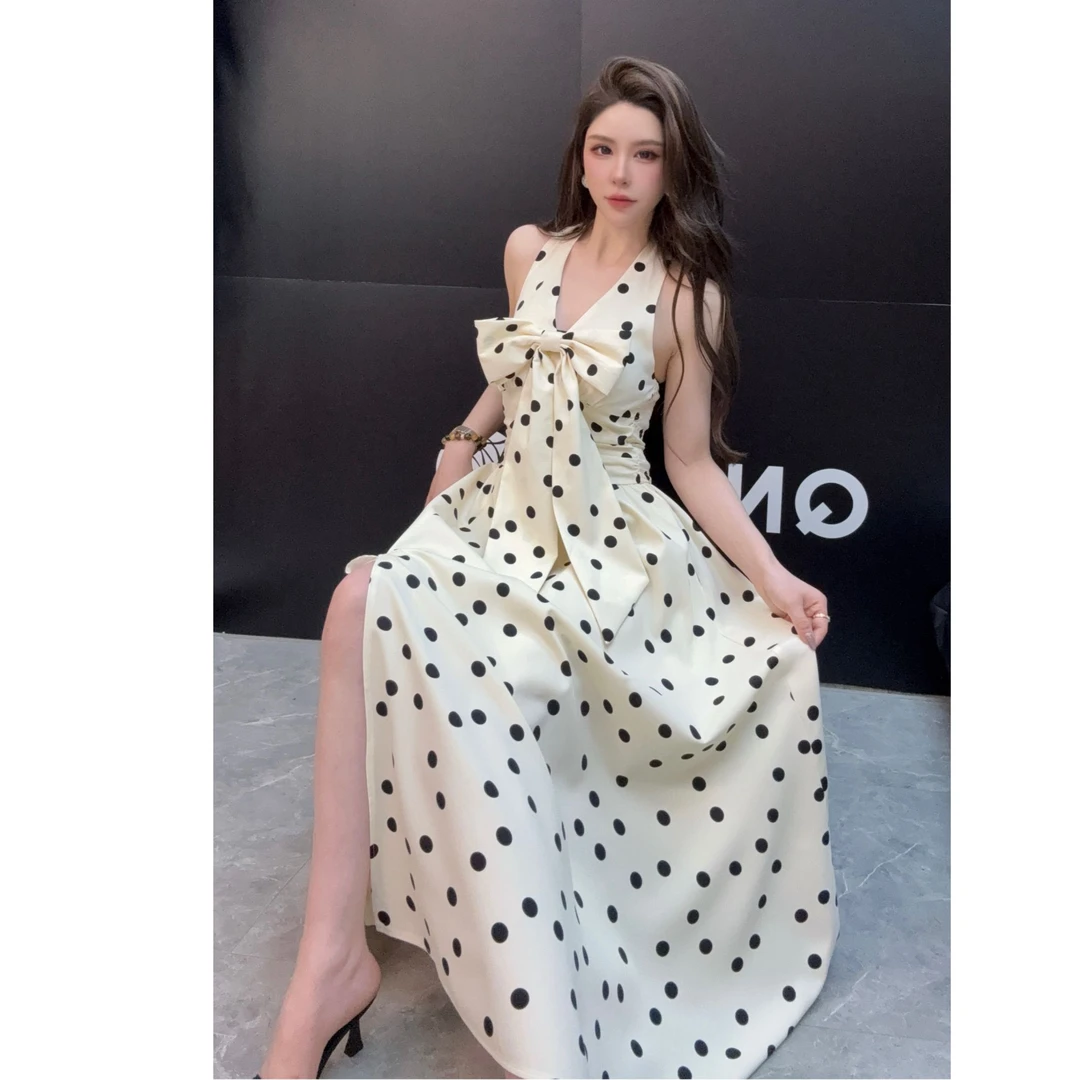 【98】SS姗姗法式风情欧若风波点娃娃领女装收腰印花连衣裙50470707