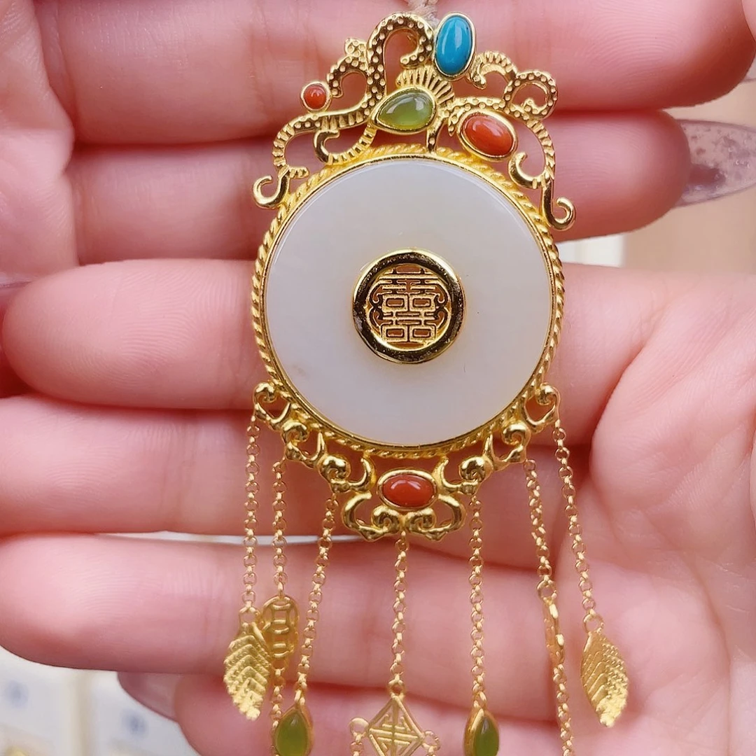 和田玉银S925镀金镶嵌颈饰