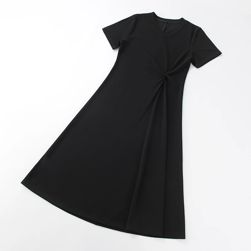 酒窝桃子穿到280斤大码腰间扭结连衣裙显瘦遮肉短袖小V领透气轻薄