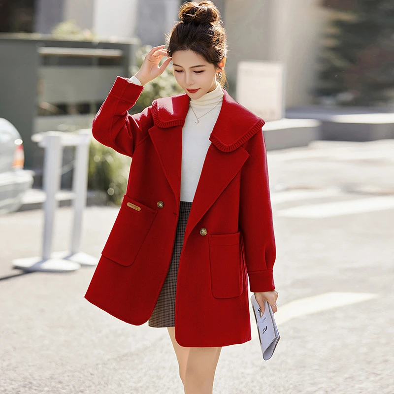 DUCURNO高级感翻领毛呢外套女冬季2025新款法式气质保暖显瘦外套