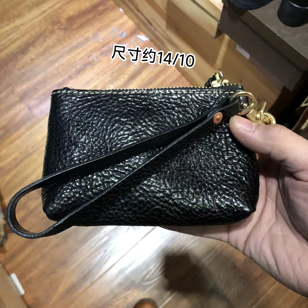 制道手工女士软皮简约拉链零钱包钥匙扣多功能手拿包自然摔卡包