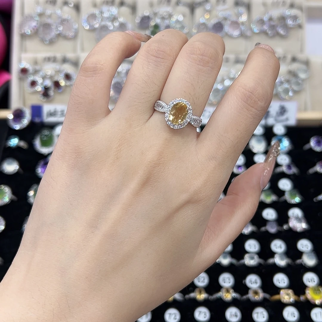 依***戒指黄晶银S925镶嵌