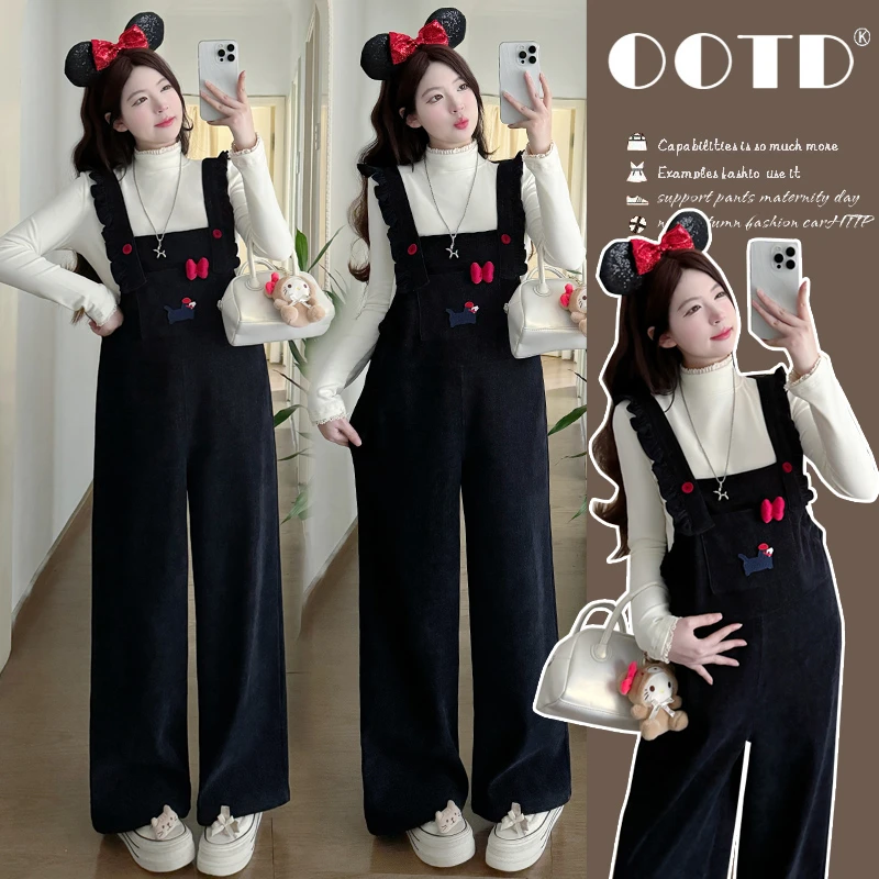 孕妇秋冬装加绒加厚2025新款圣诞新年氛围感背带裤套装