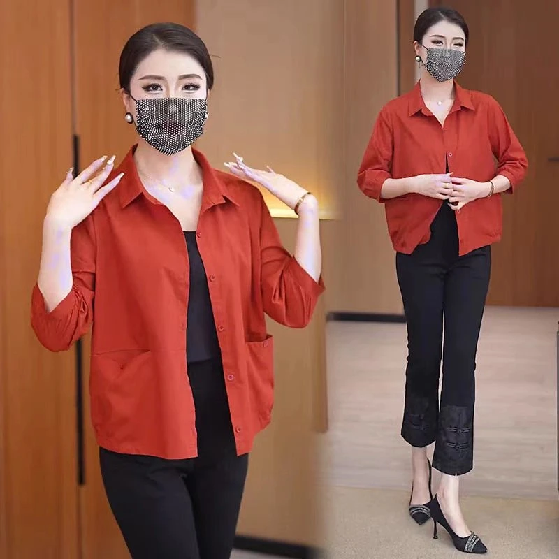 女士短外套春秋季春装爆款休闲显瘦衬衫中年妈妈装小个子夹克女装