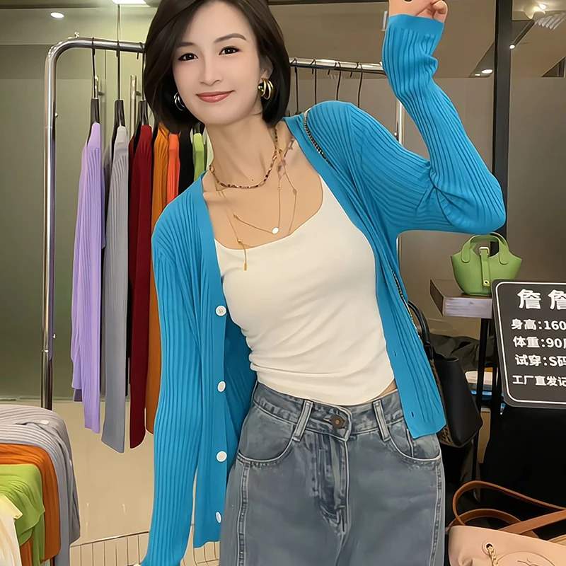 冰麻针织衫防晒冰丝针织开衫女外搭短款小披肩薄款夏季长袖外套