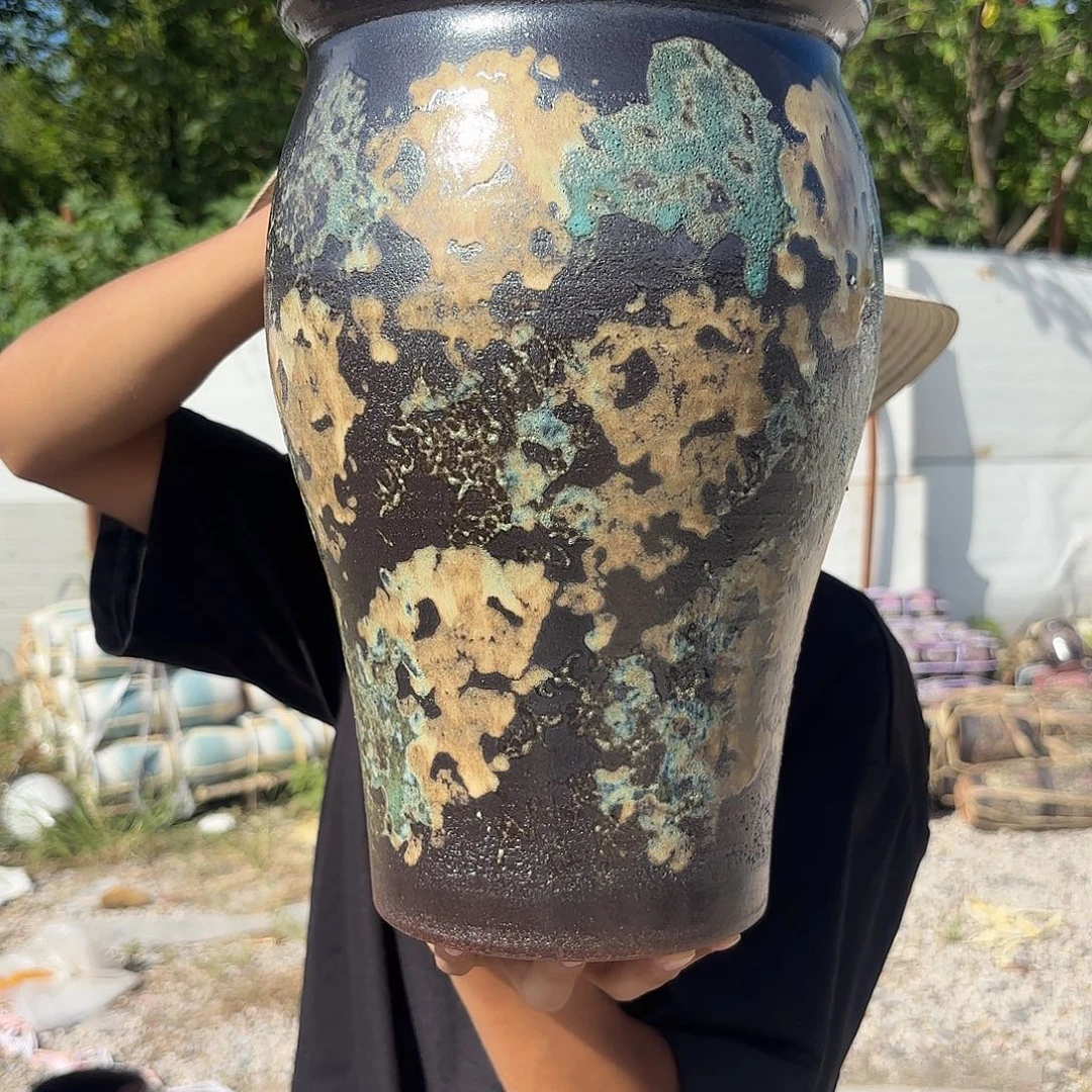 紫砂花盆油画鱼尾一个口径20高度31.5