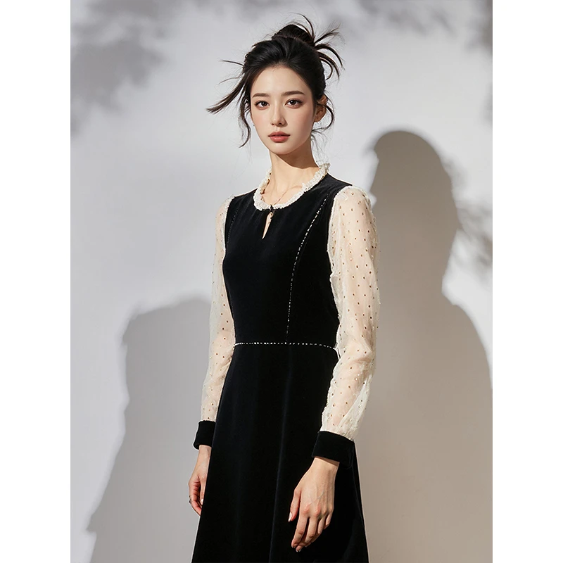 奢姿【艺尚 】2025春季大码女装胖妹妹气质高级感温柔金丝绒连衣裙