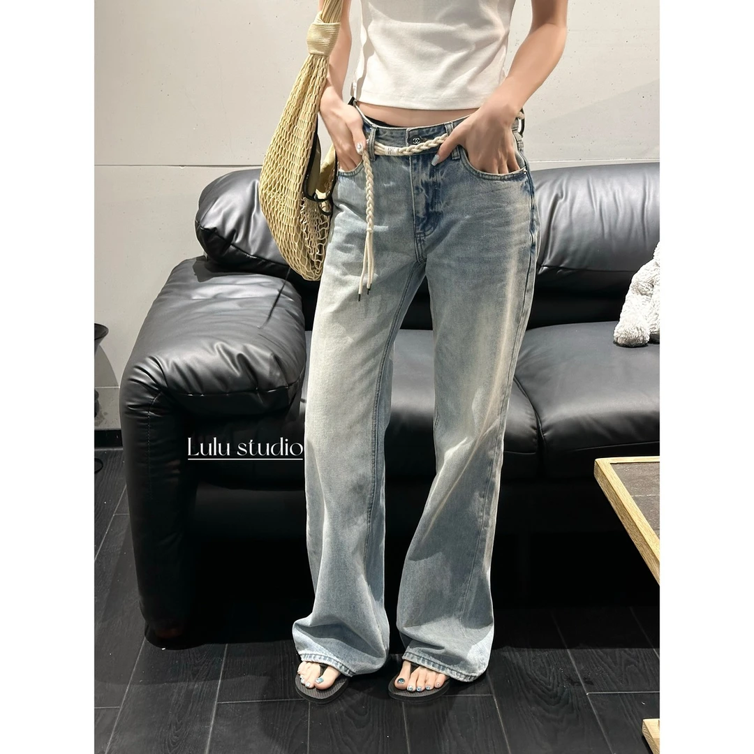 【LULU】绳界浪辑浅色复古修身显瘦香麻绳牛仔裤 SSK10350