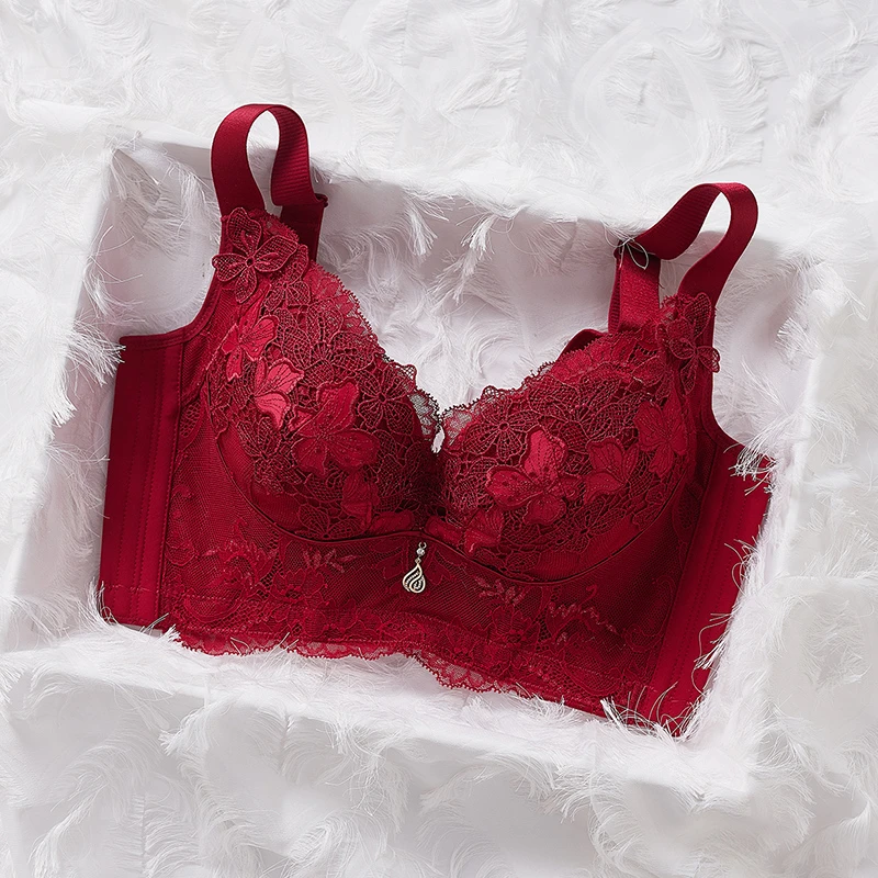 调整型内衣2025新款红色套装收副乳聚拢上托 托矫正防下垂内衣裤