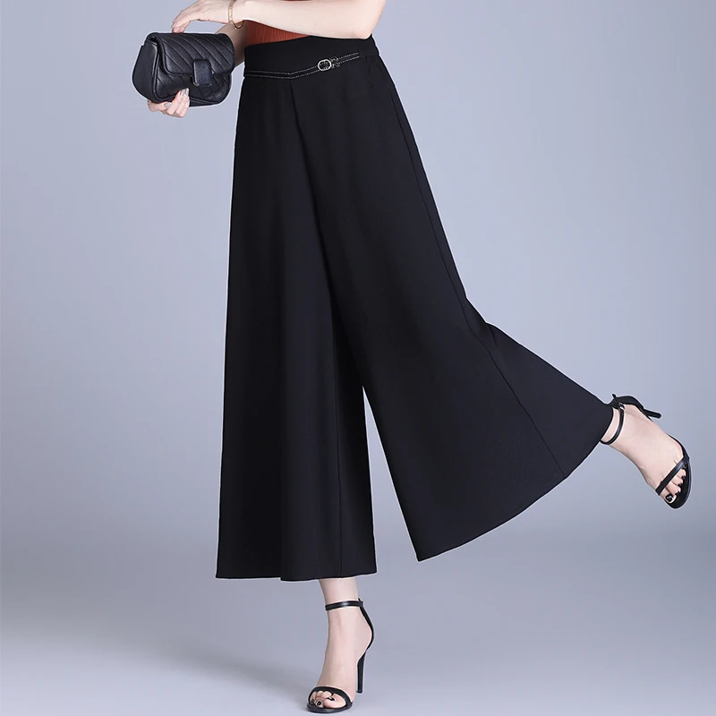 时尚洋气百搭高腰垂感阔腿裤2025夏季新款气质简约九分裙裤大脚裤