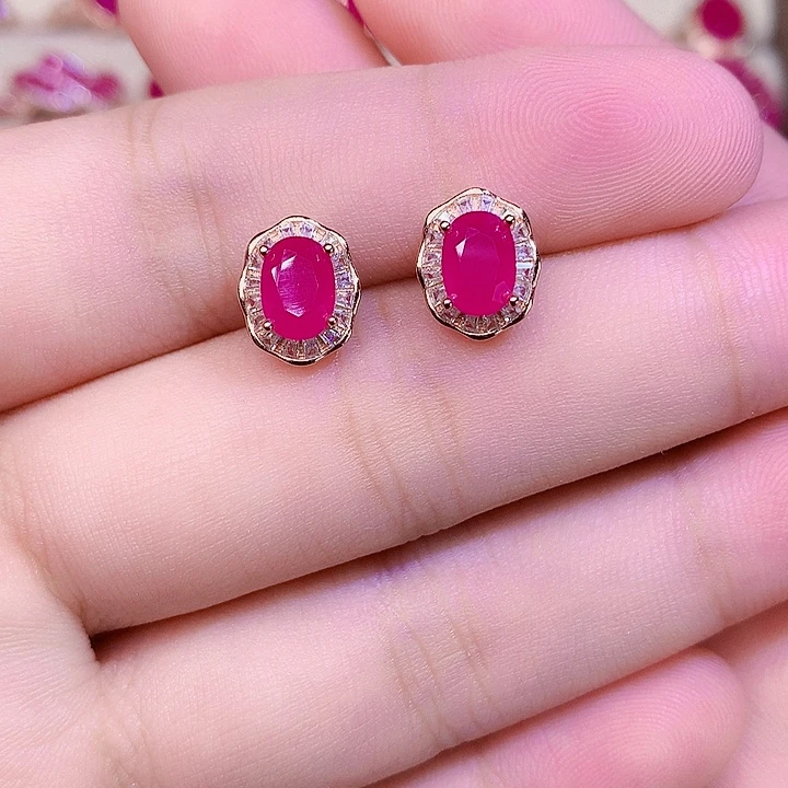 银S925镶嵌耳饰红宝石
