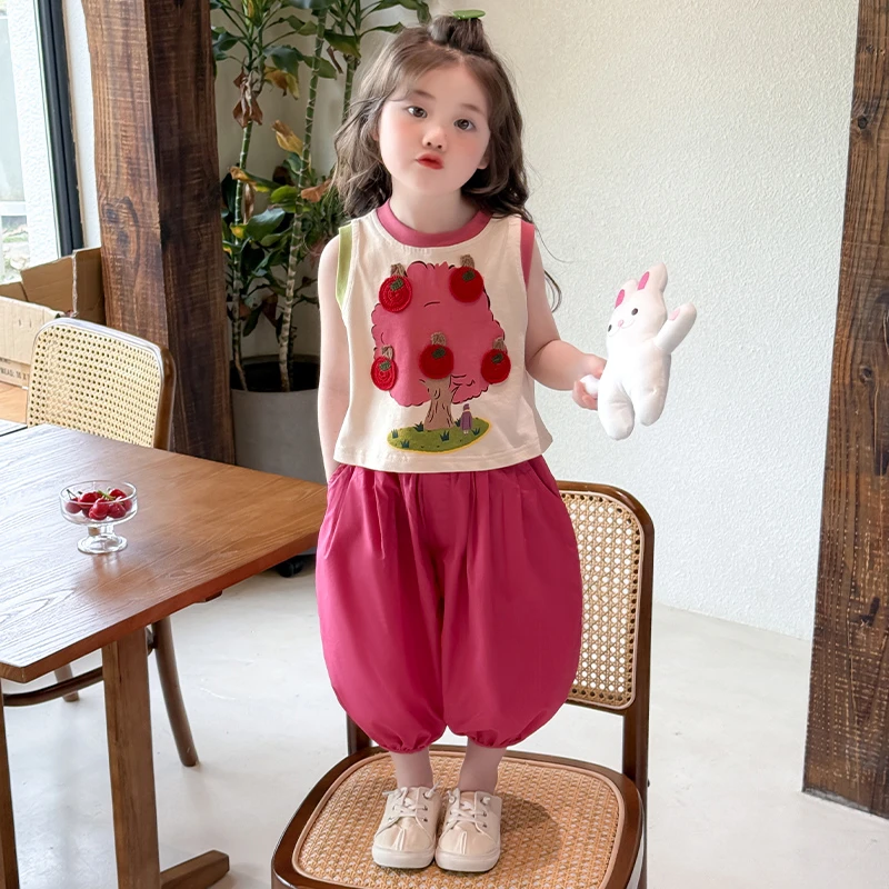 女童洋气套装洋气苹果树薄款卡通夏装夏季休闲宽松女宝宝两件套潮