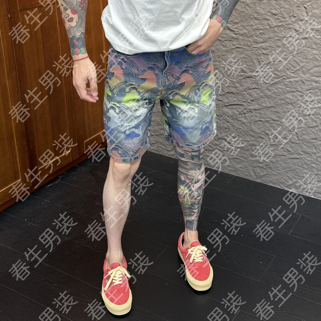 2025春季新款时尚休闲夏季男士彩色工艺短裤8119