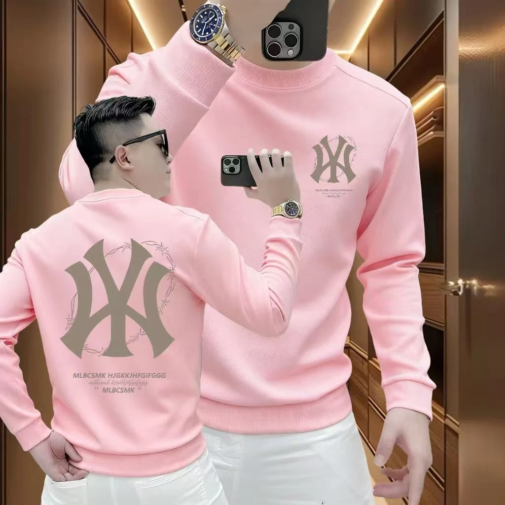 WY秋冬季男士长袖卫衣休闲时尚新款百搭圆领印花加绒加厚套头上衣