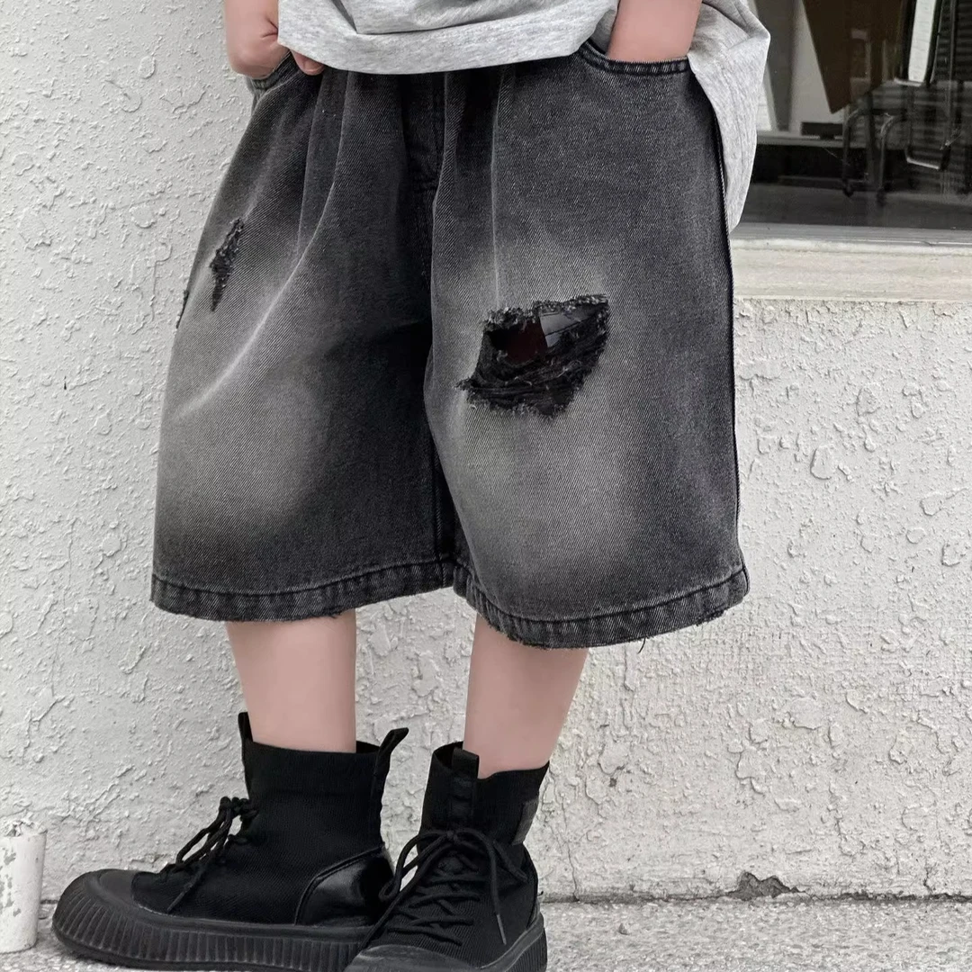 男童牛仔短裤夏装2025新款破洞痞帅儿童夏季五分裤小男孩宽松中裤