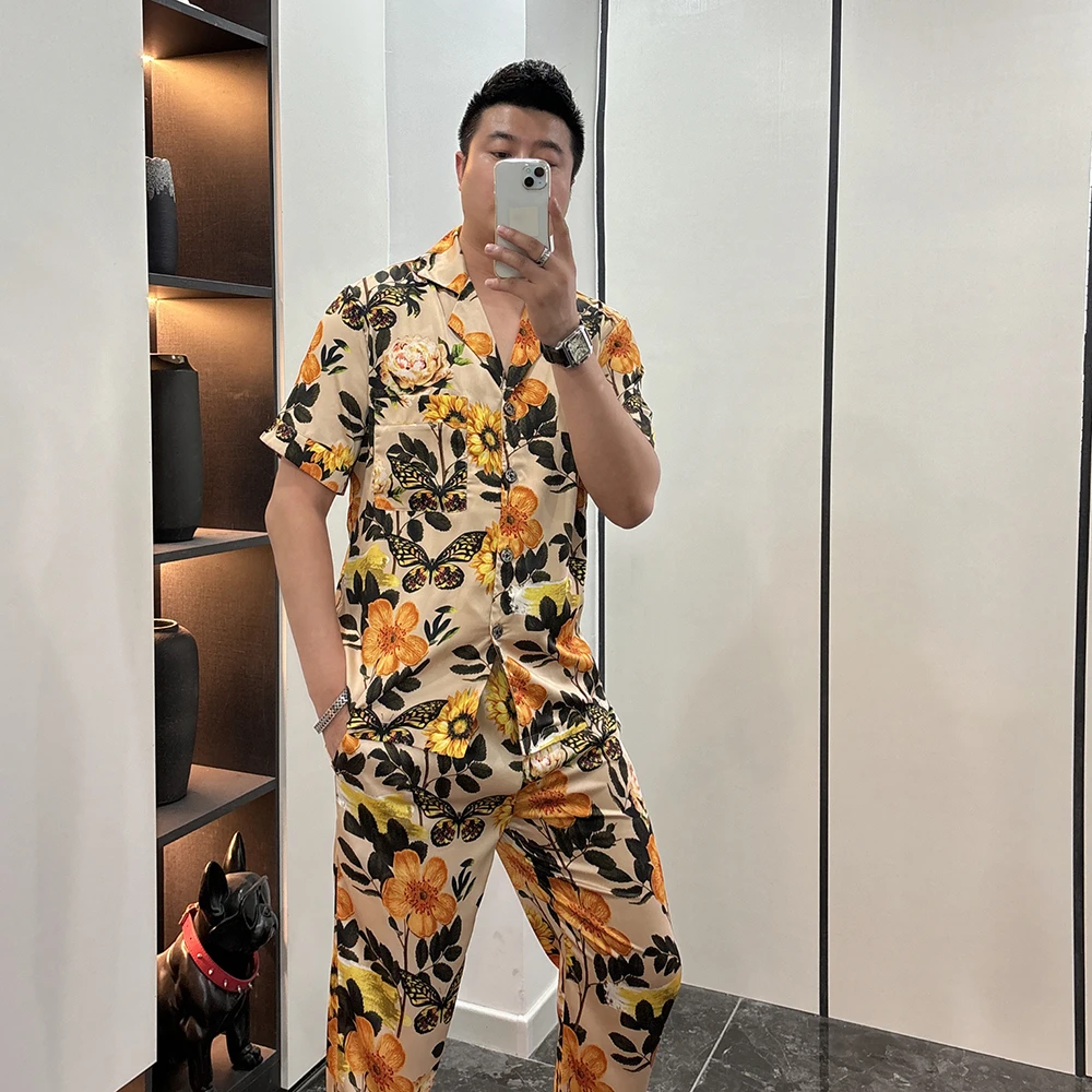 《特价M，3XL》冰丝碎花睡衣套装可外穿家居服
