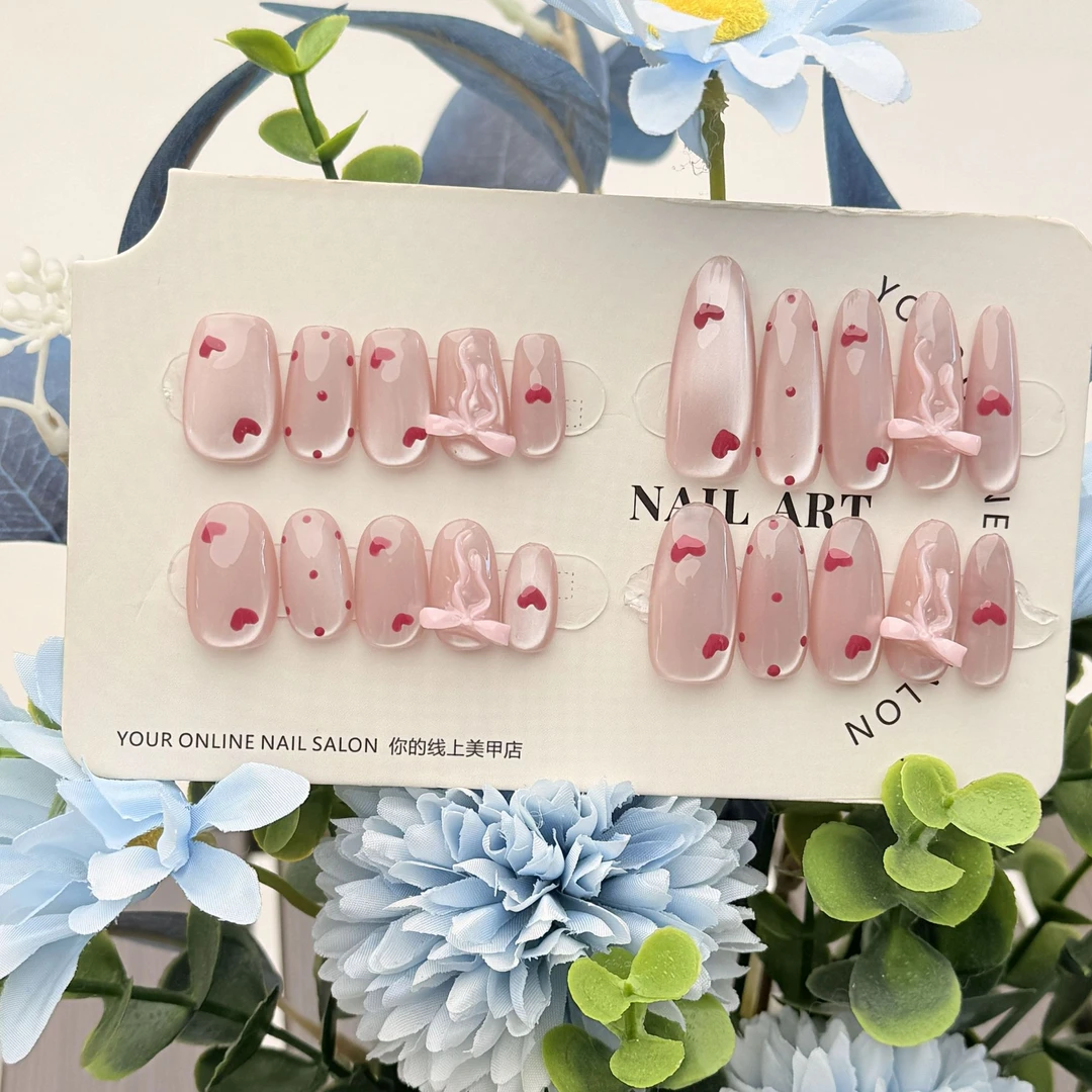 【少女心事】可爱蝴蝶结波点 甜美爱心猫眼 纯手工穿戴甲