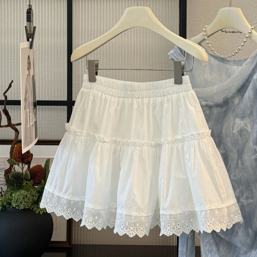 波浪边甜美半身裙女2025夏装新款时尚收腰学院风小个子休闲短裙潮