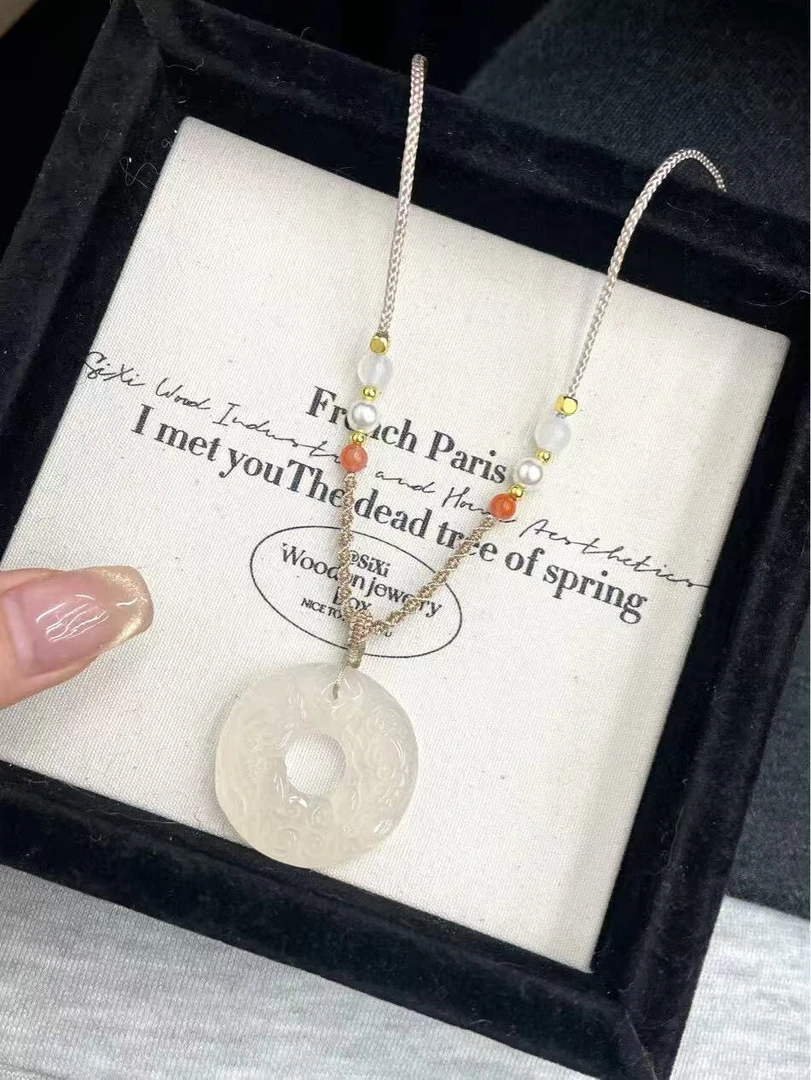 白玛瑙吊坠女生冰透玉髓貔貅平安扣项项链男送家人生日礼物挂坠