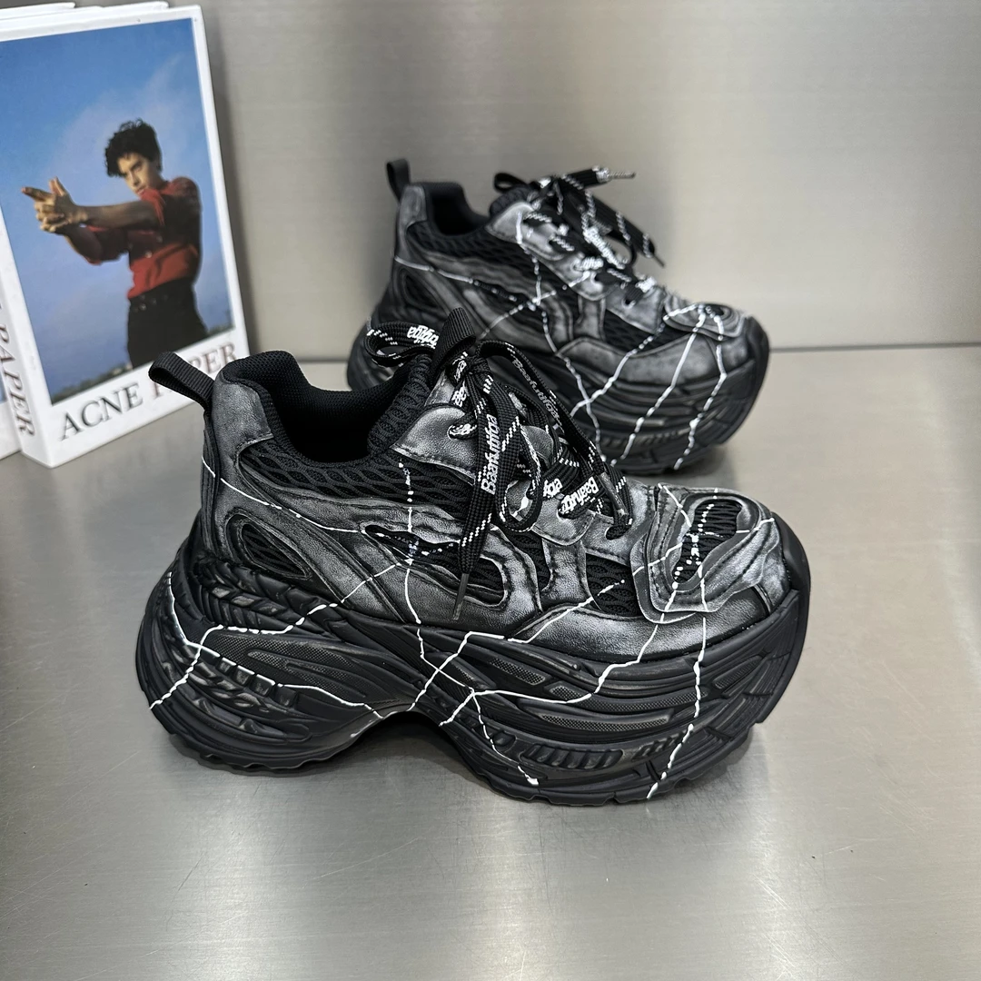 女士休闲百搭系带厚底拼色网红时尚黑色透气韩版ins秋季潮流潮鞋