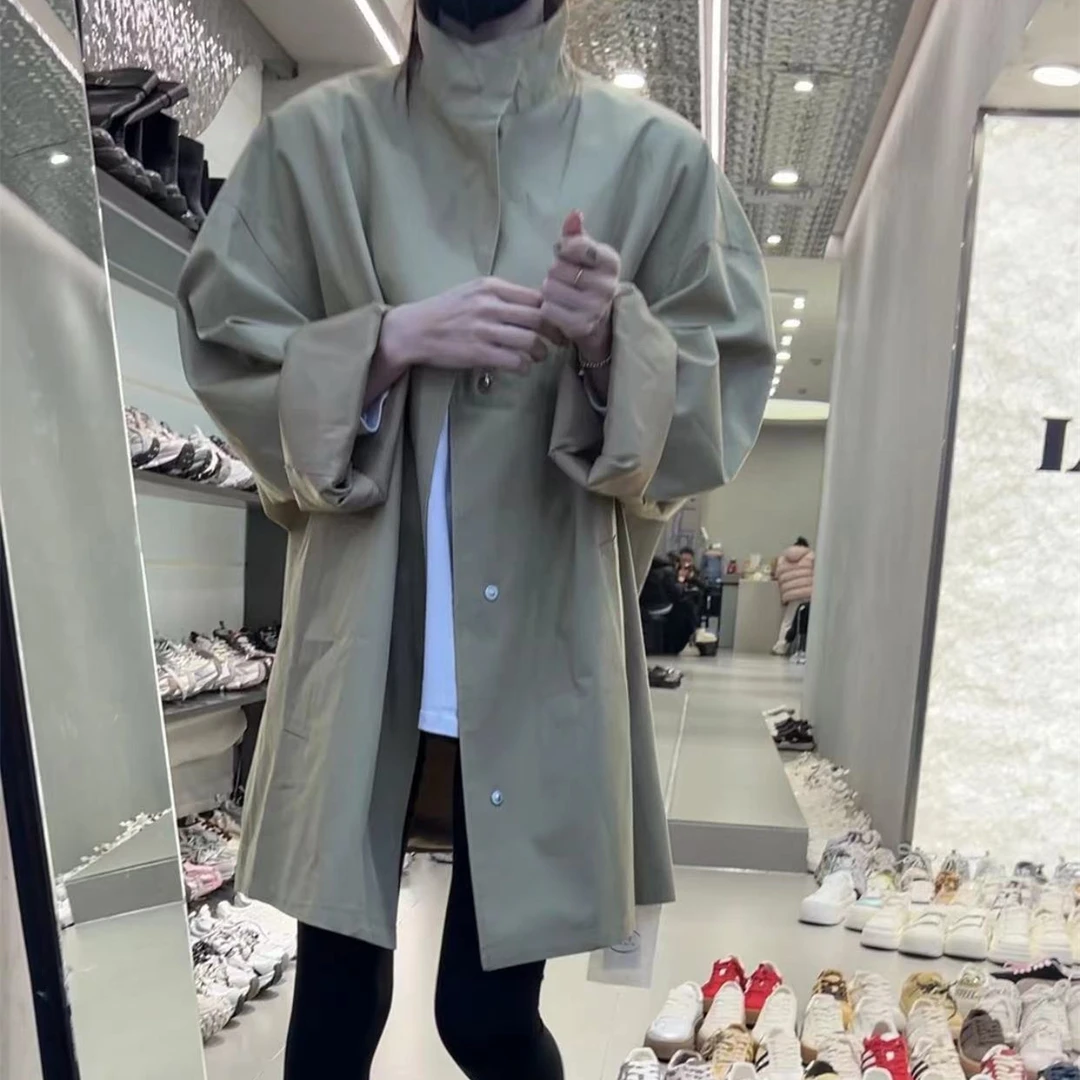 日系工装立领风衣外套女2025春季新款宽松休闲中长款大衣潮