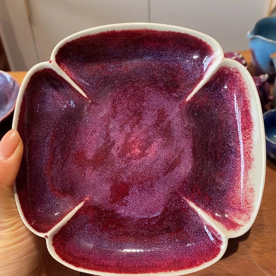 陶玉石釉高足方形甜点果盘