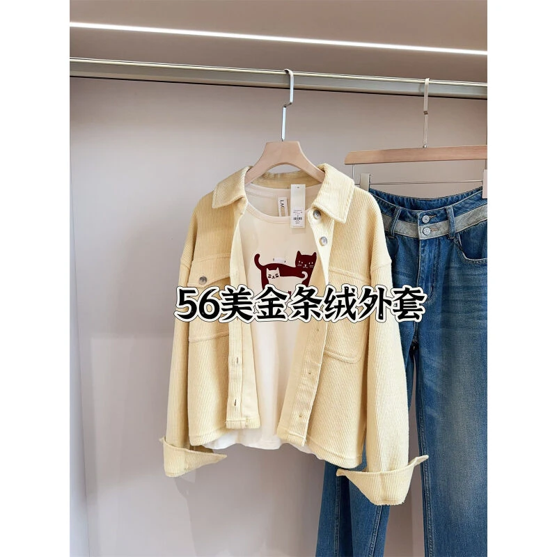 56美金 春季新款条绒口袋外套女