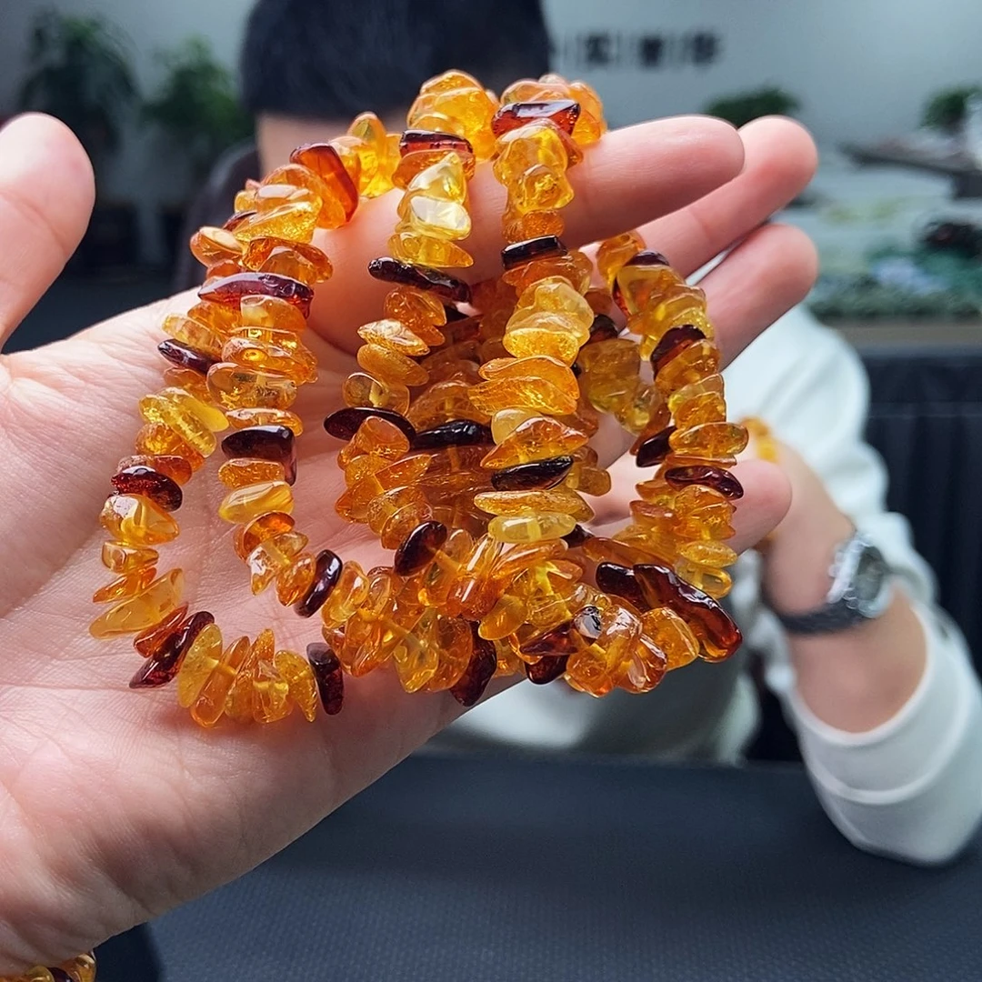 琥珀未镶嵌裸石手串 颜色多样性发拍一发一
