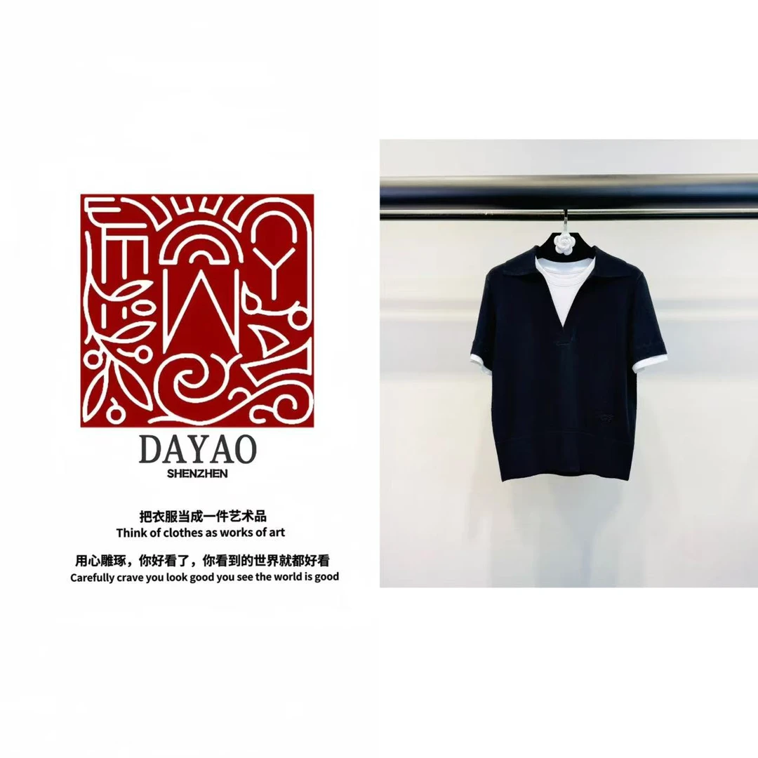「DAYAO」25s高级感拼接黑色修身新款内搭圆领设计感上衣WYS25476