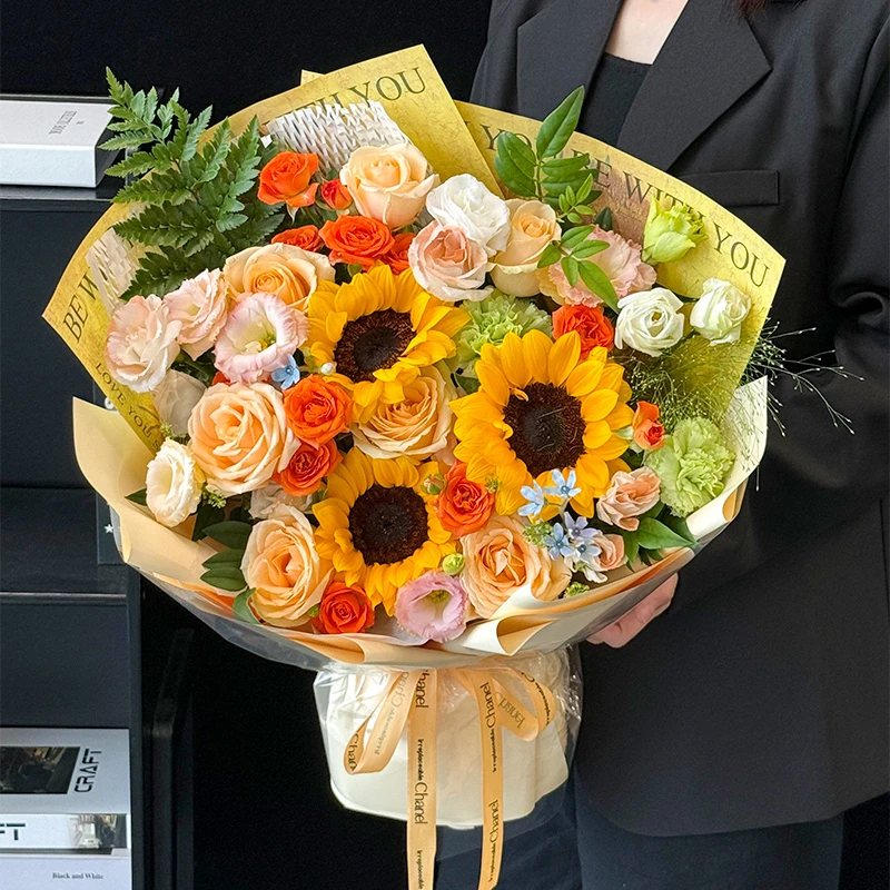 【阳光之约】向日葵香槟混搭花束节日生日礼物送女友送男友闺蜜朋友全国同城花店送花上门附近花店小时达