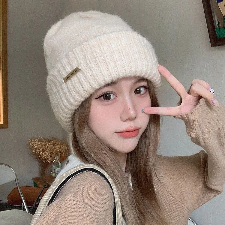 毛线帽女秋冬季百搭大头围羊毛针织帽网红日系显脸小保暖护耳帽N