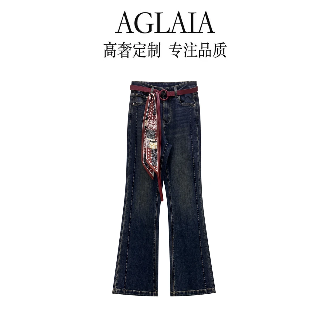 AGLAIA-2025早秋新款美式复古高腰弹力显瘦百搭喇叭牛仔裤8103