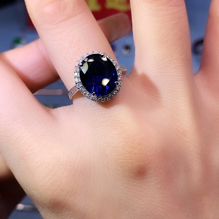 蓝宝石戒指银S925镶嵌