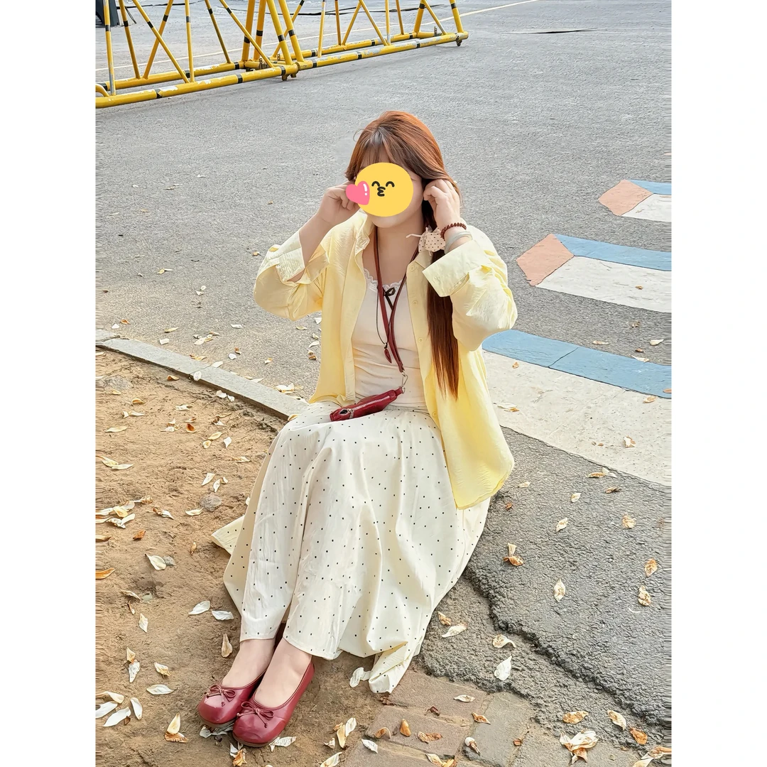 大码胖mm薄款长袖防晒衬衫吊带背心波点半身裙女夏季时尚三件套装