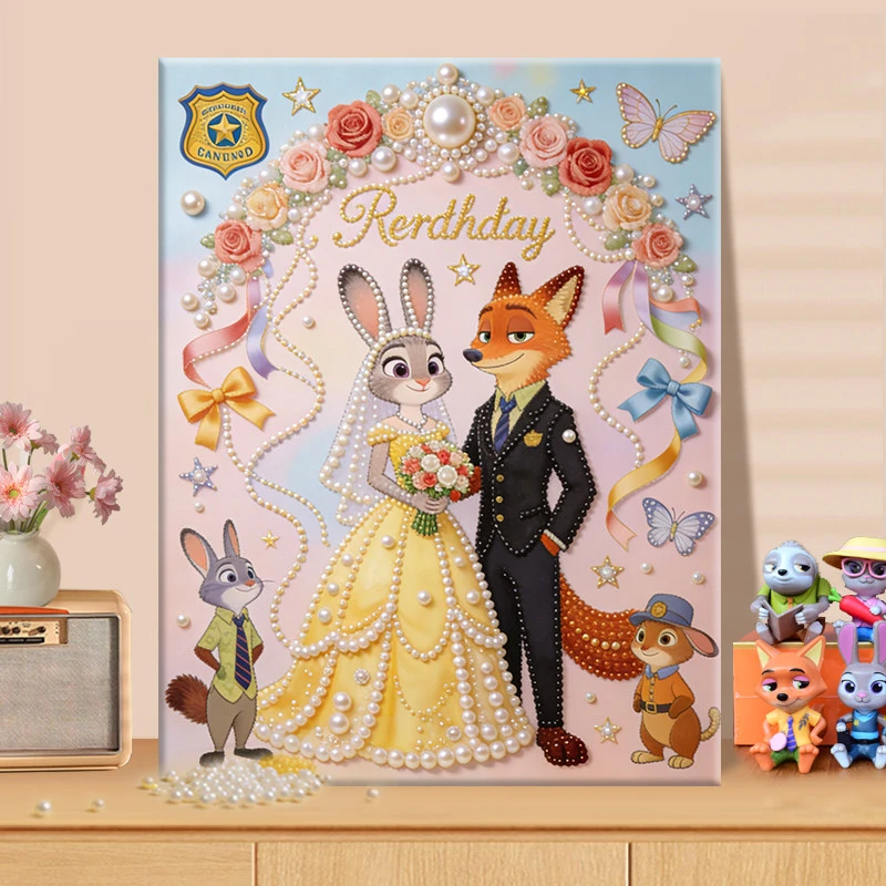 珍珠画diy材料2025新款疯狂动物城2朱迪尼克客厅装饰挂画