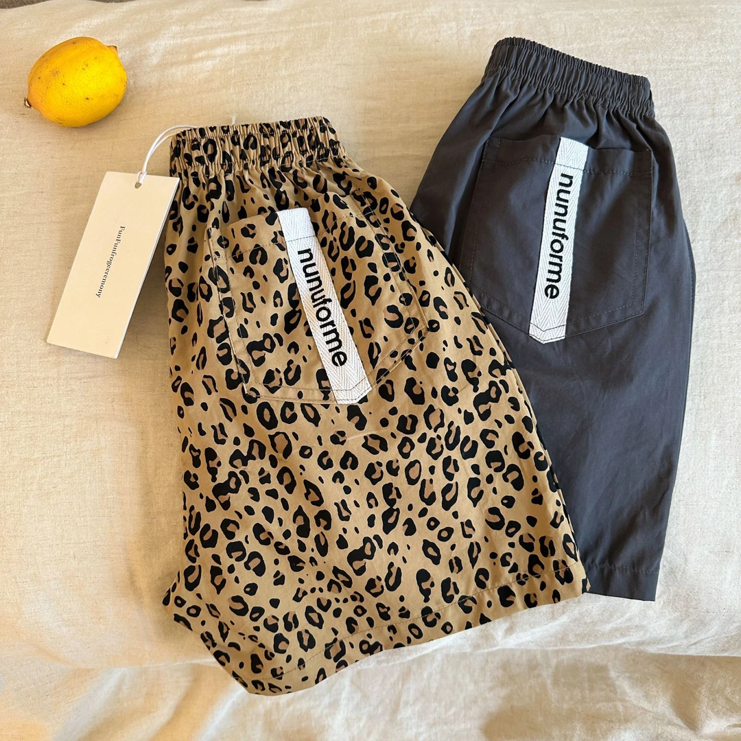 2025夏季新品夏款男童裤子女童短裤五分裤韩版童装豹纹裤