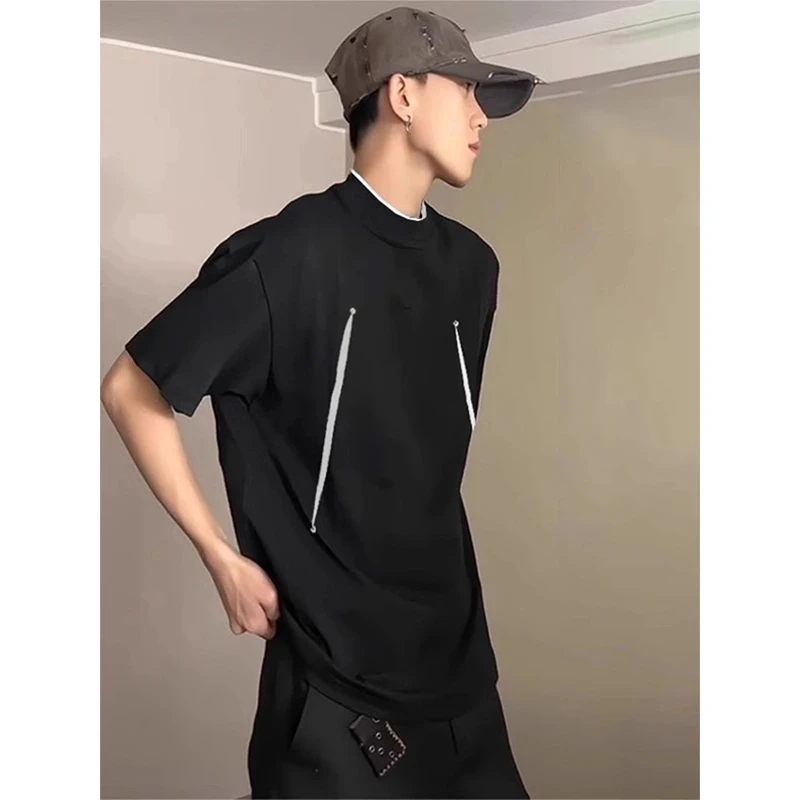 美式解构拼接短袖男款夏季设计感半袖上衣cleanfit小领口正肩T恤