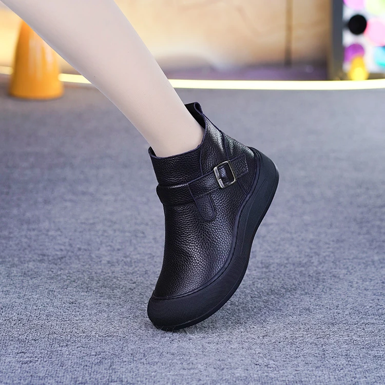 25007真皮羊毛平底短靴女冬季新款纯牛皮软底软面加绒保暖马丁靴