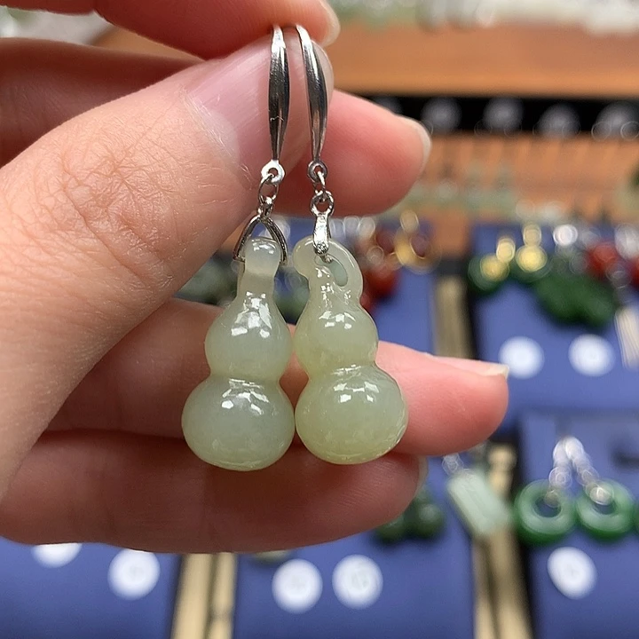 和田玉银S925镶嵌耳饰葫芦22左右晴水