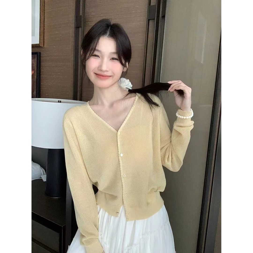 R1507#【行走的空调！】韩系甜美显瘦V领针织开衫