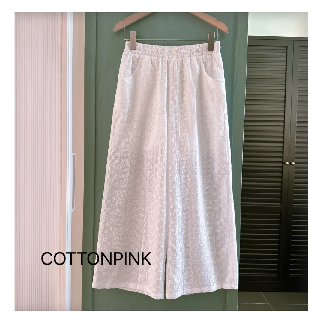 COTTONPINK设计师款百搭时尚绣花宽松显瘦休闲裤女