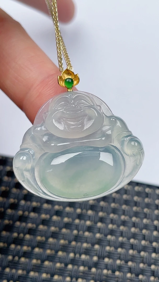 缅甸天然翡翠A货冰飘花佛公吊坠尺寸29.1-33.5-6.1