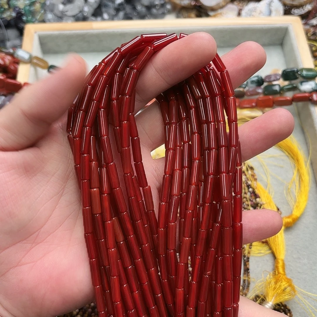 玛瑙/玉髓未镶嵌珠宝半成品4×13红玛圆管一条