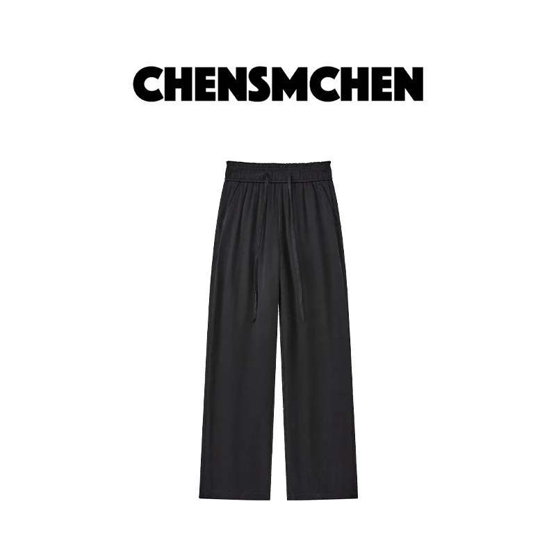 CHENSMCHEN 铜氨纤维松紧腰系带直筒裤女春季简约长款C24K066NL