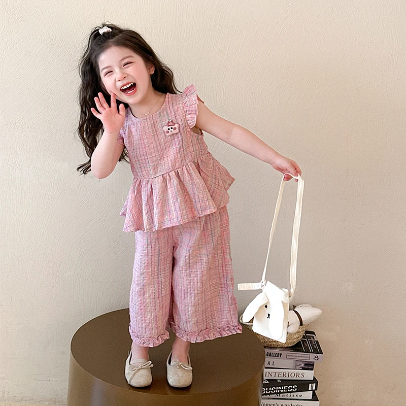 女童夏装无袖套装2025新款洋气女宝宝韩版衣服儿童夏季背心两件套
